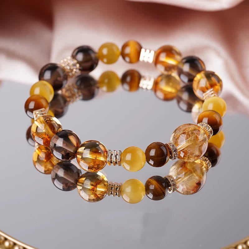 Bracelet Bonheur 10 mm œil de tigre citrine topaze