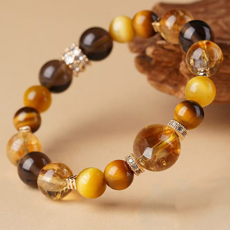 Bracelet Bonheur 10 mm œil de tigre citrine topaze
