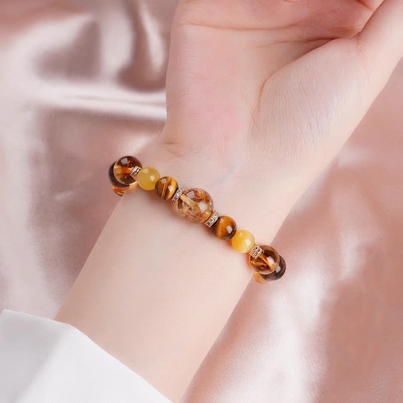 Bracelet Bonheur 10 mm œil de tigre citrine topaze