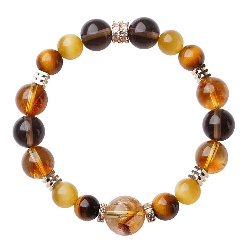 Bracelet Bonheur 10 mm œil de tigre citrine topaze