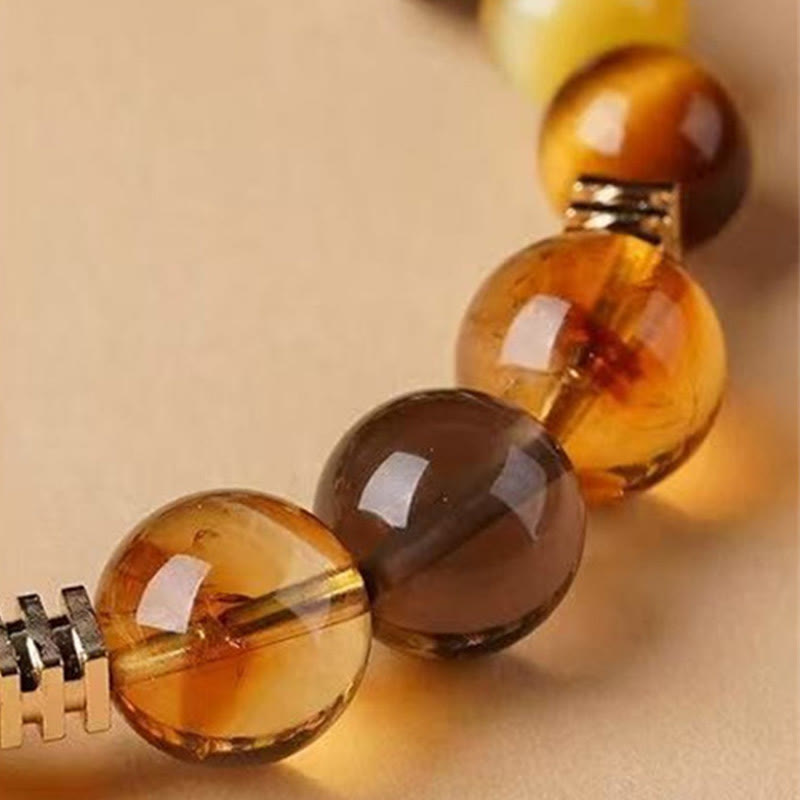 Bracelet Bonheur 10 mm œil de tigre citrine topaze