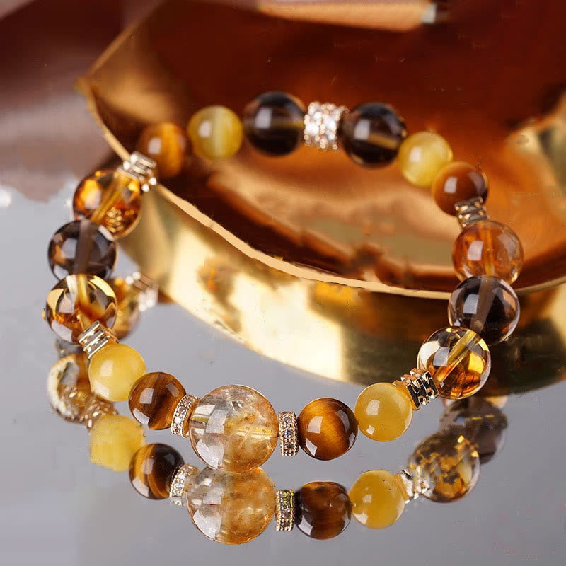 Bracelet Bonheur 10 mm œil de tigre citrine topaze