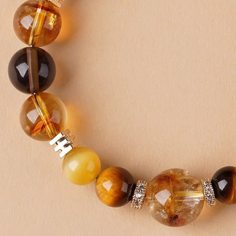 Bracelet Bonheur 10 mm œil de tigre citrine topaze
