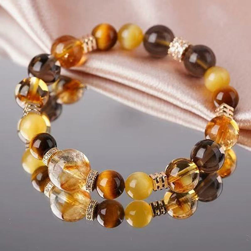Bracelet Bonheur 10 mm œil de tigre citrine topaze