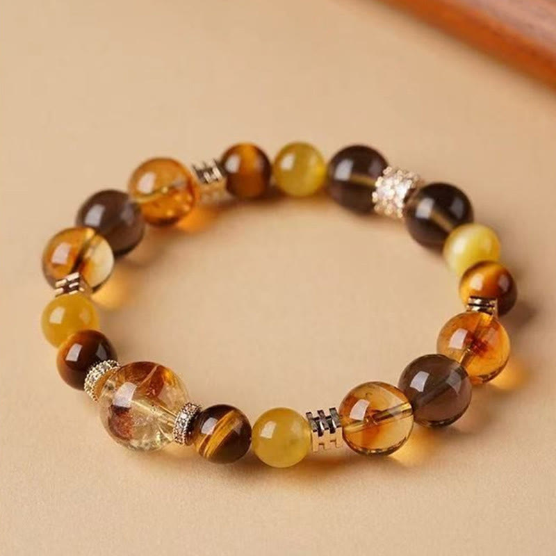 Bracelet Bonheur 10 mm œil de tigre citrine topaze