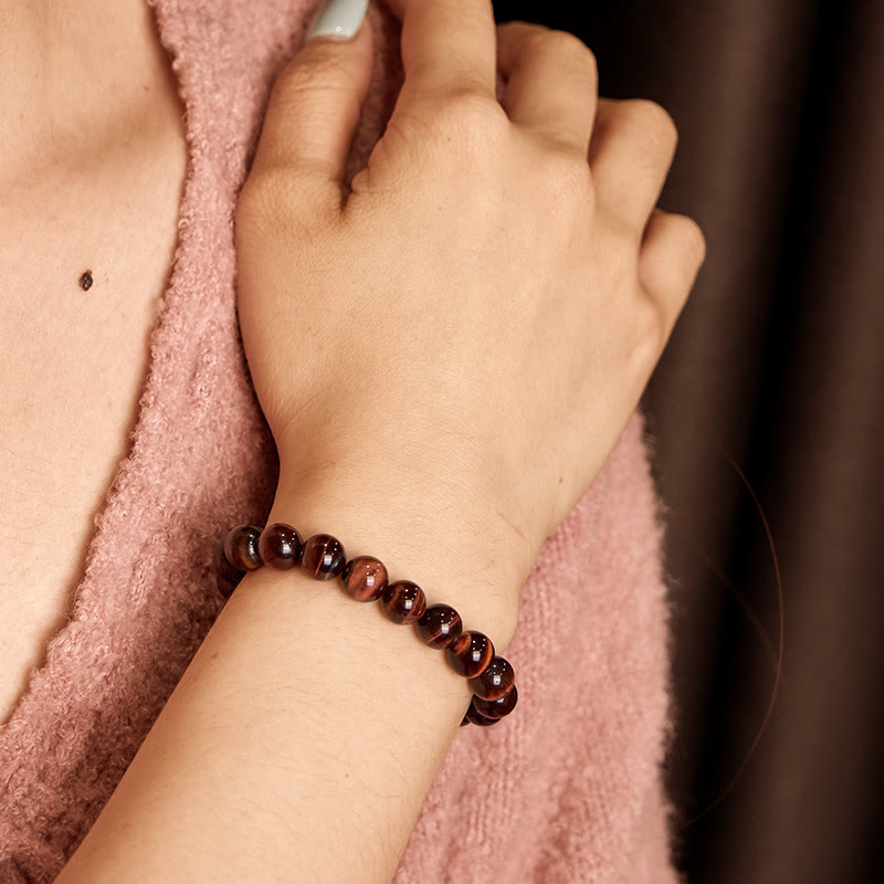 Bracelet de perles de courage en œil de tigre de 10 mm pour la protection