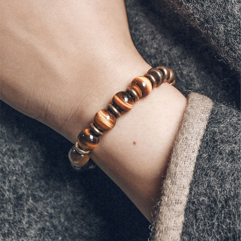 Bracelet de protection œil de tigre 10 mm avec accents cuivrés