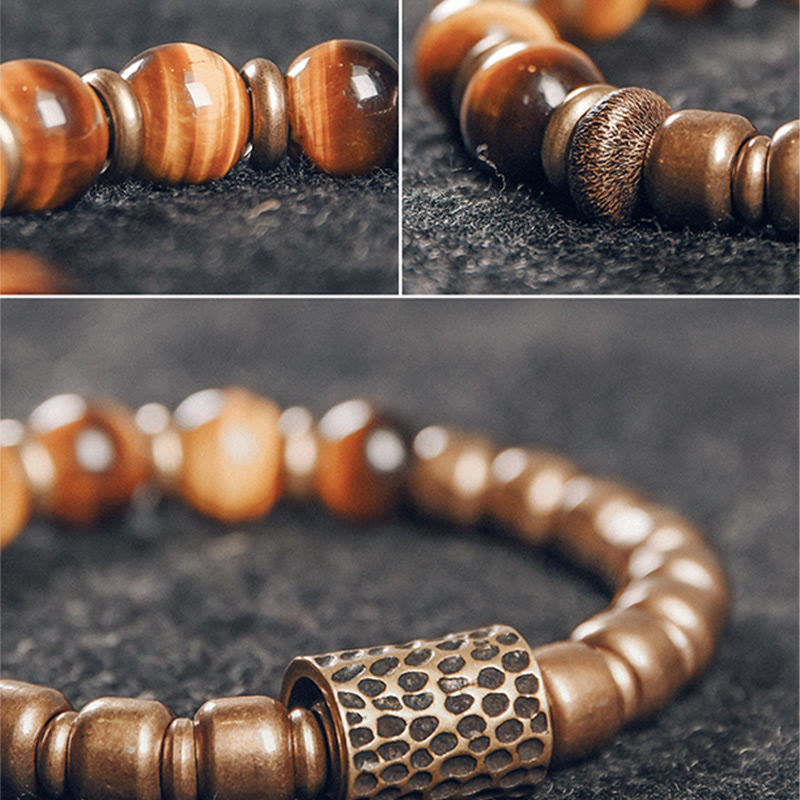 Bracelet de protection œil de tigre 10 mm avec accents cuivrés