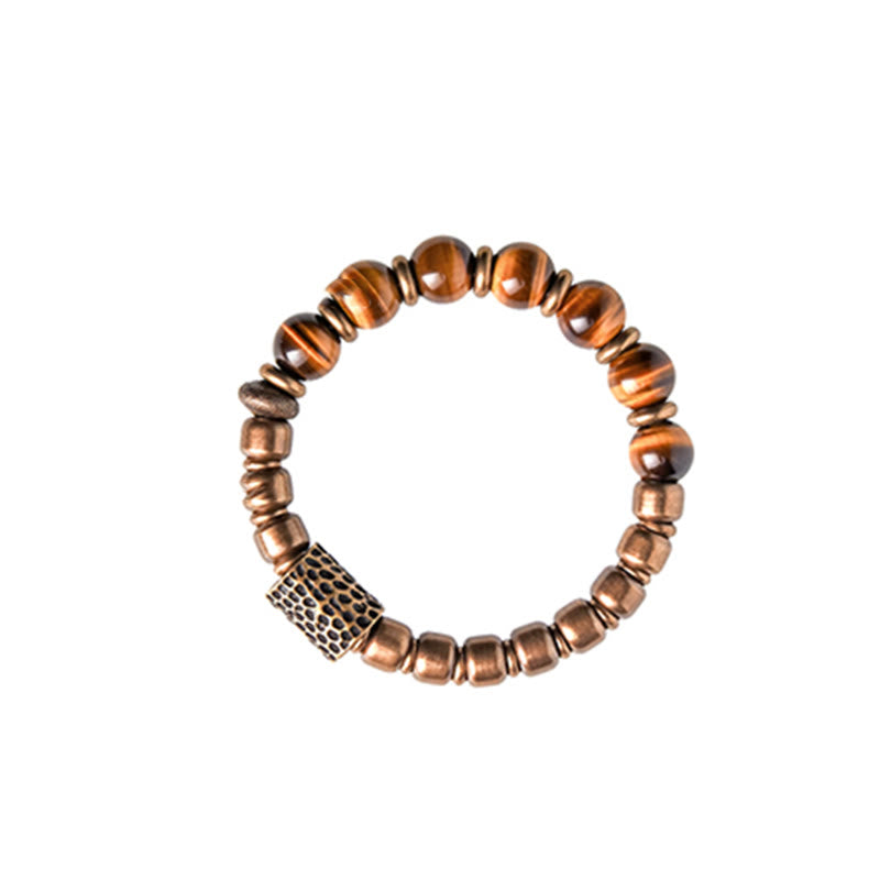 Bracelet de protection œil de tigre 10 mm avec accents cuivrés