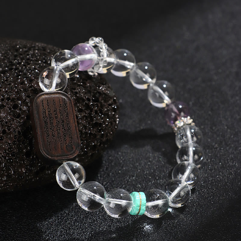 Bracelet de guérison en bois d'ébène et quartz clair, cristal blanc de 10 mm