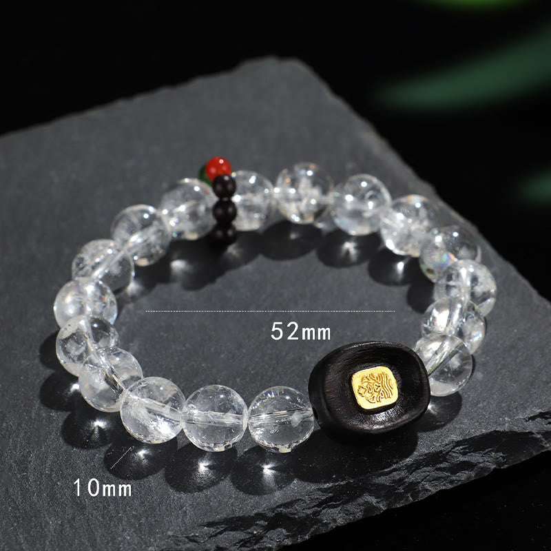 Bracelet de guérison en bois d'ébène et quartz clair, cristal blanc de 10 mm