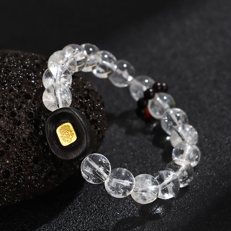 Bracelet de guérison en bois d'ébène et quartz clair, cristal blanc de 10 mm