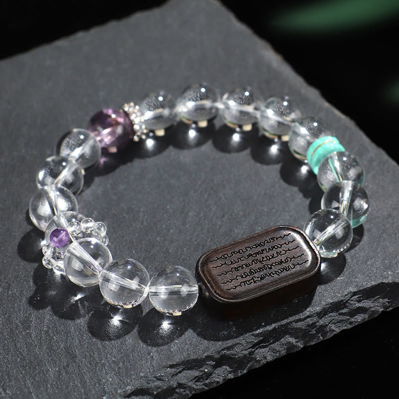 Bracelet de guérison en bois d'ébène et quartz clair, cristal blanc de 10 mm