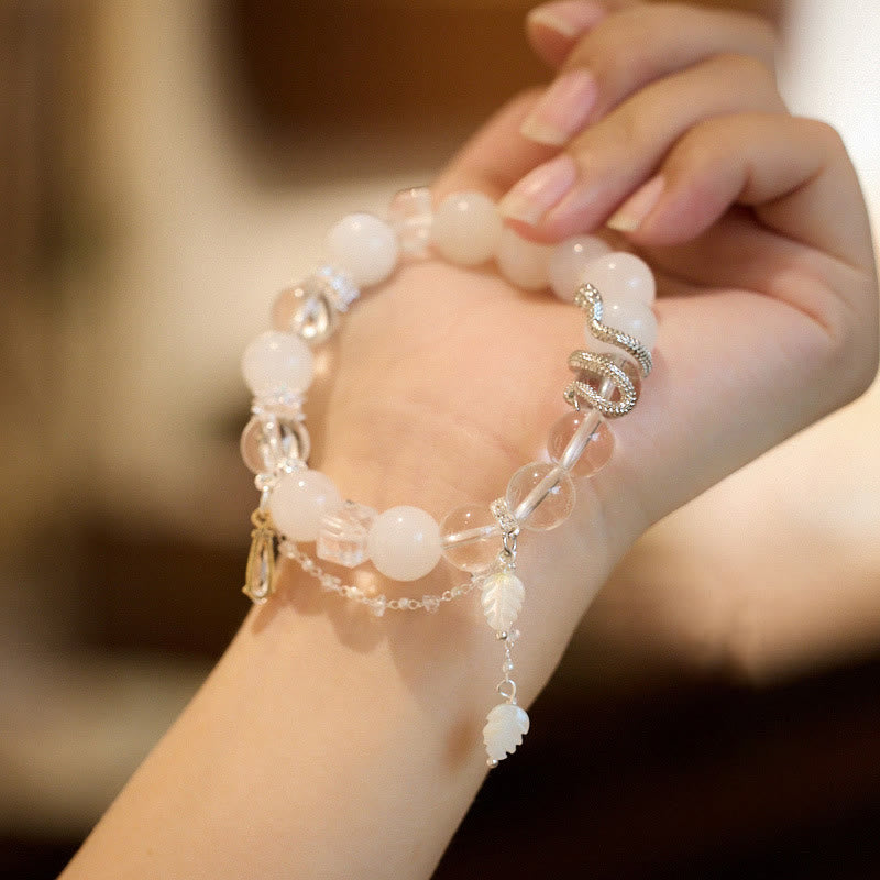 Bracelet serpent porte-bonheur en cristal de jade blanc de 10 mm pour la croissance spirituelle
