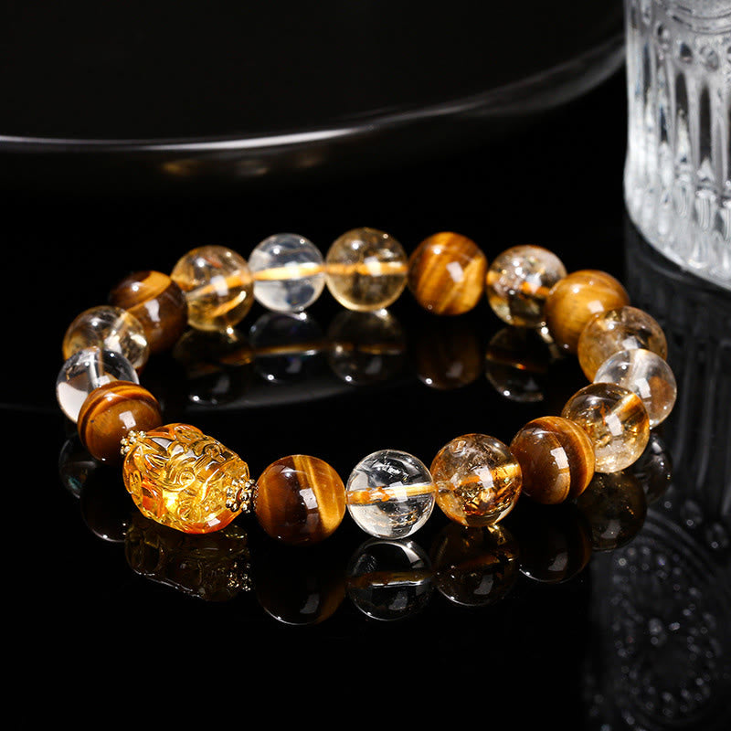 Bracelet de force en œil de tigre jaune et citrine de 10 mm pour femme