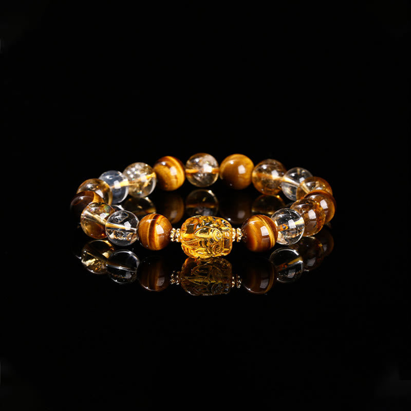 Bracelet de force en œil de tigre jaune et citrine de 10 mm pour femme