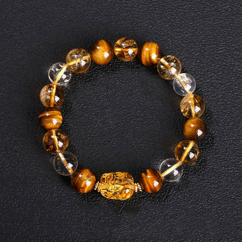 Bracelet de force en œil de tigre jaune et citrine de 10 mm pour femme