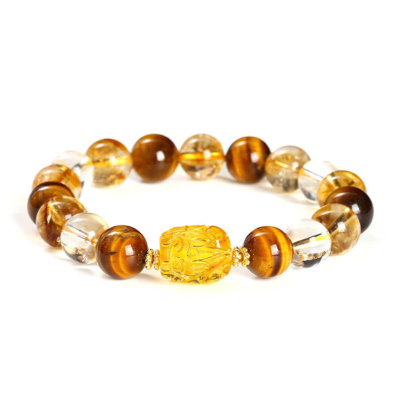 Bracelet de force en œil de tigre jaune et citrine de 10 mm pour femme