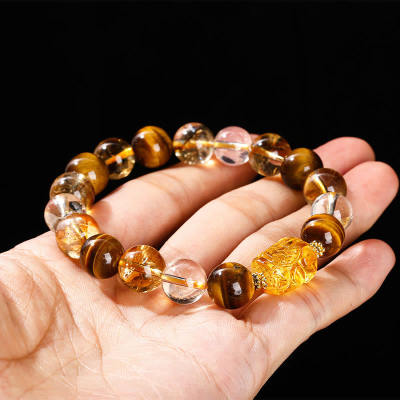 Bracelet de force en œil de tigre jaune et citrine de 10 mm pour femme