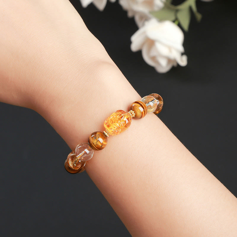 Bracelet de force en œil de tigre jaune et citrine de 10 mm pour femme