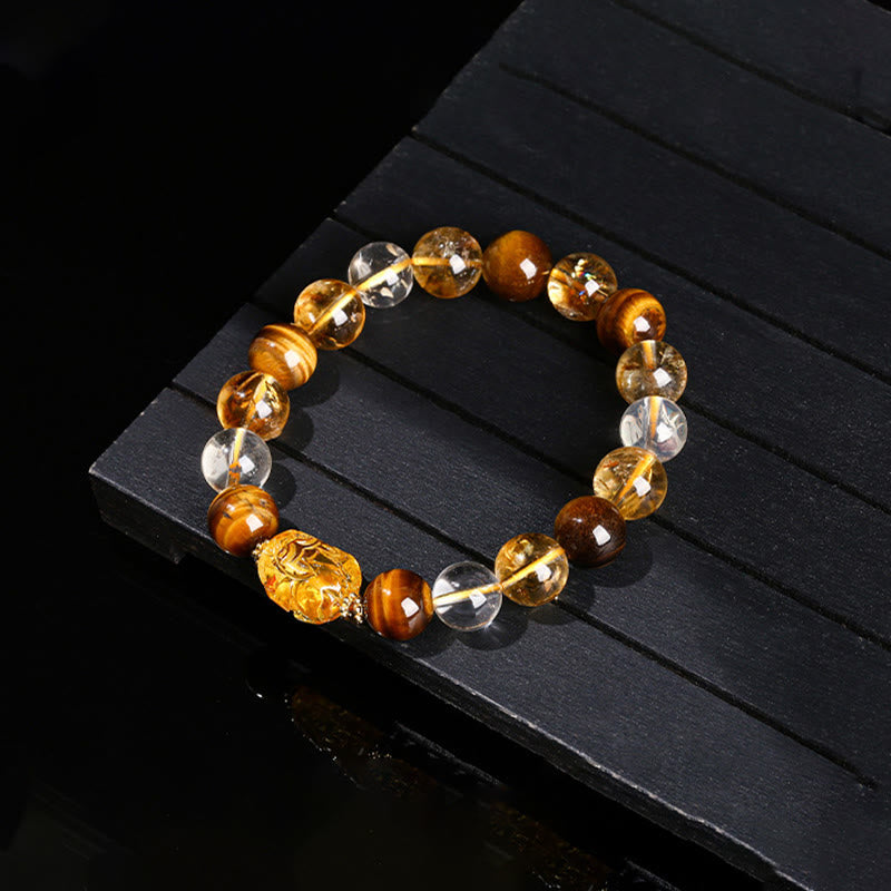 Bracelet de force en œil de tigre jaune et citrine de 10 mm pour femme
