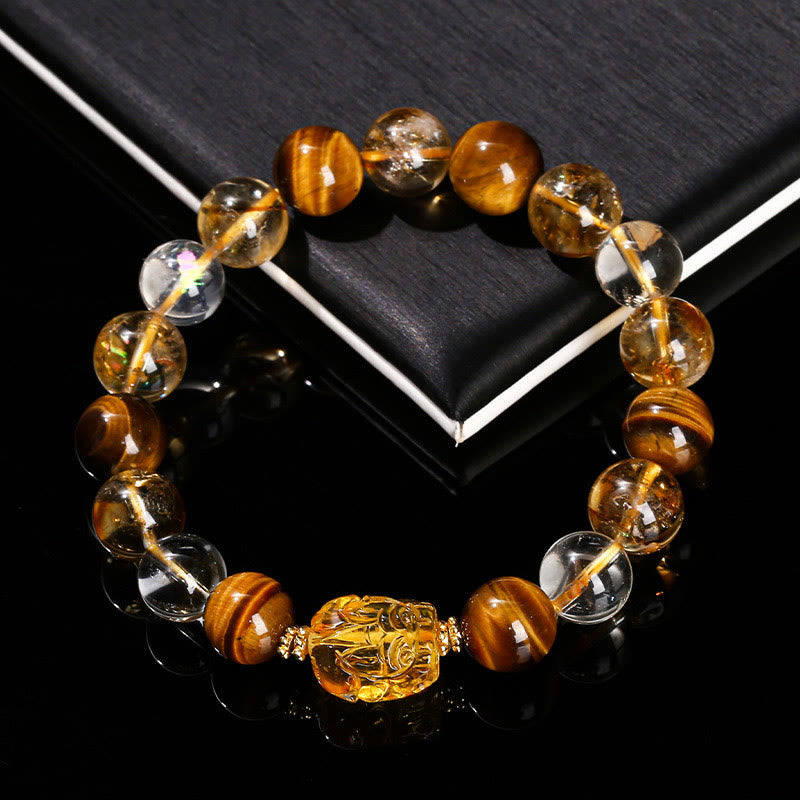 Bracelet de force en œil de tigre jaune et citrine de 10 mm pour femme