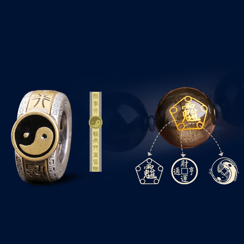 Bracelet de protection en obsidienne Yin Yang 10 mm en argent sterling