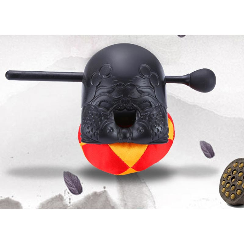 Tambour poisson en bois de 11,5 cm avec motif carpes koï | Méditation de pleine conscience