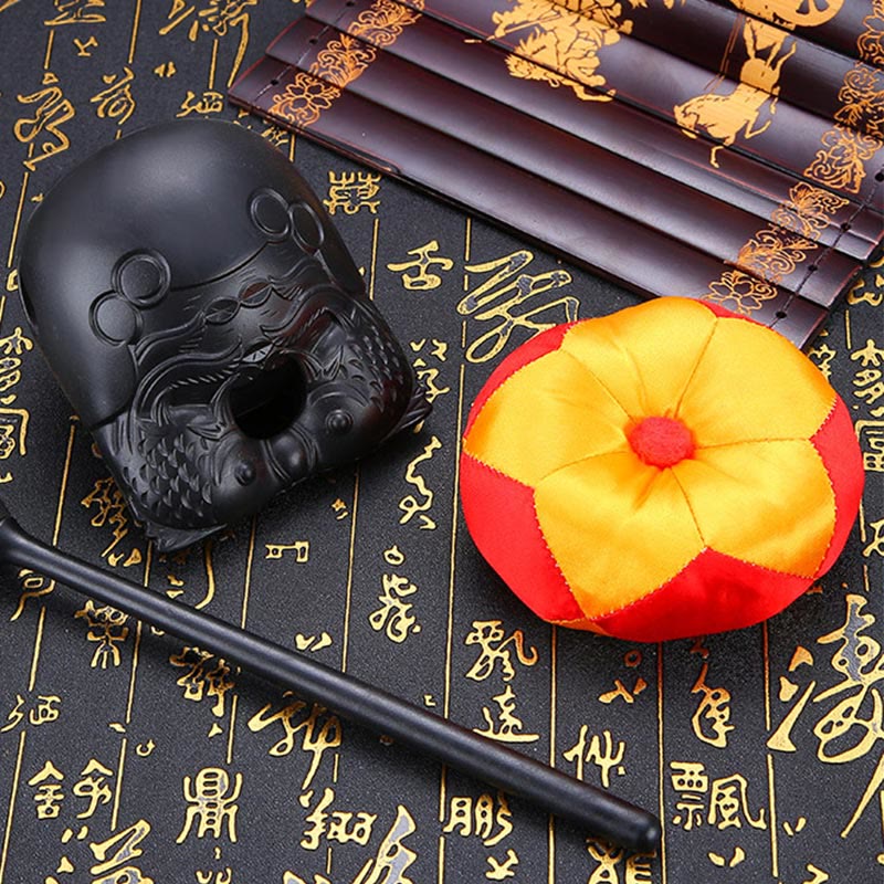 Tambour poisson en bois de 11,5 cm avec motif carpes koï | Méditation de pleine conscience