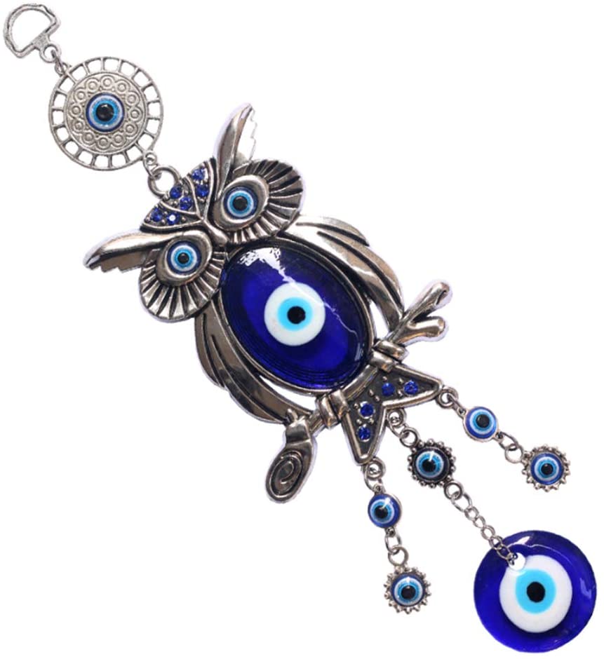 Pendentif hibou bleu mauvais œil de 11,7 pouces pour la protection