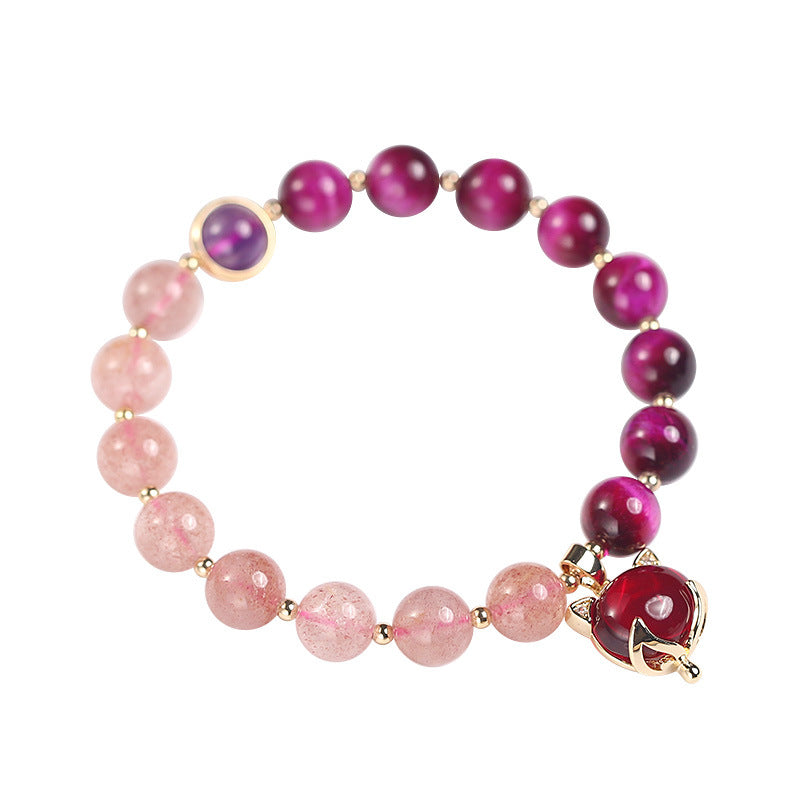 8mm Strawberry Quartz Pixiu Bracelet - Love, Wealth & Protection