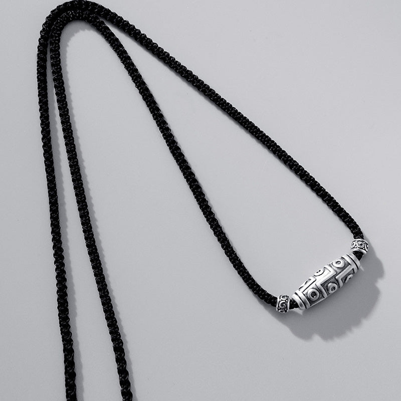 Sterling Silver Nine-Eye Dzi Bead Spiritual Protection Necklace