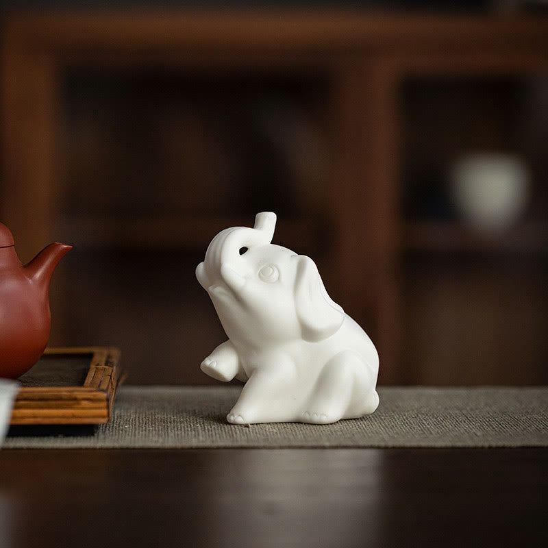 White Porcelain Elephant Figurine Spiritual Strength Decor