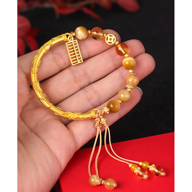 8mm Tiger Eye Citrine Protection Bracelet with Abacus Charm