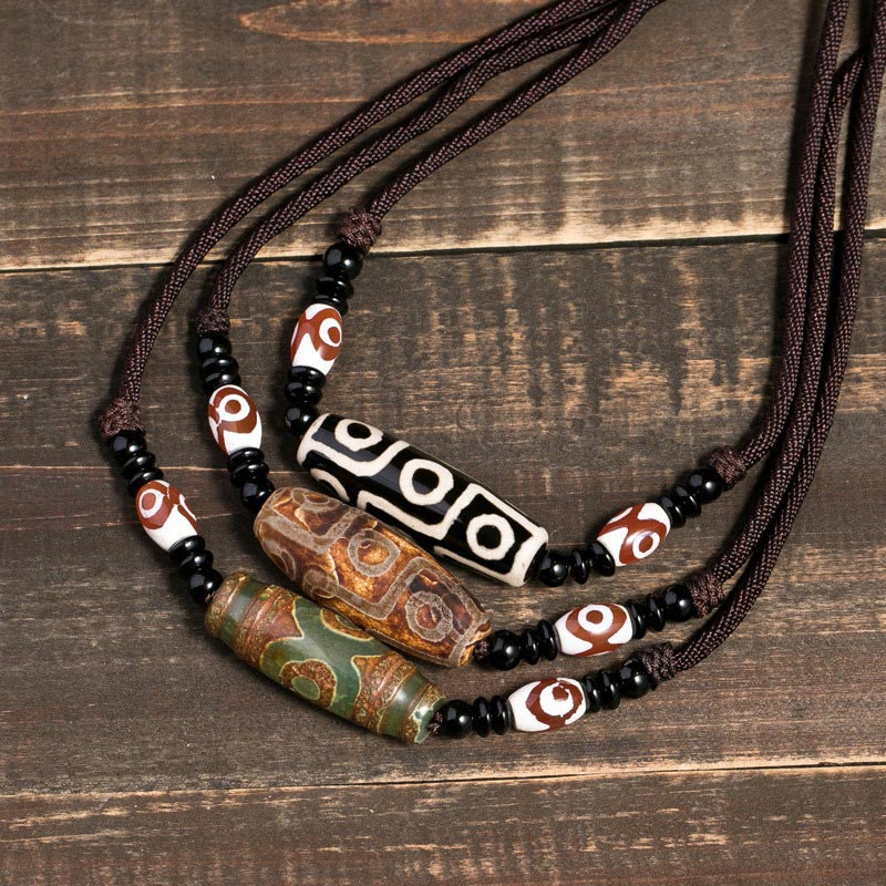Unisex Nine-Eye Dzi Bead Necklace | Agate Protection
