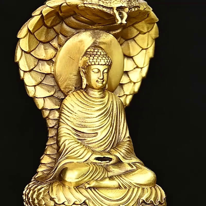 Statuette de Bouddha Shakyamuni en cuivre de 11 cm, figurine serpent