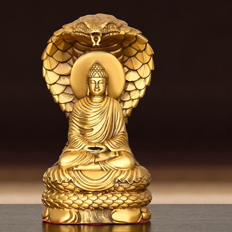 Statuette de Bouddha Shakyamuni en cuivre de 11 cm, figurine serpent