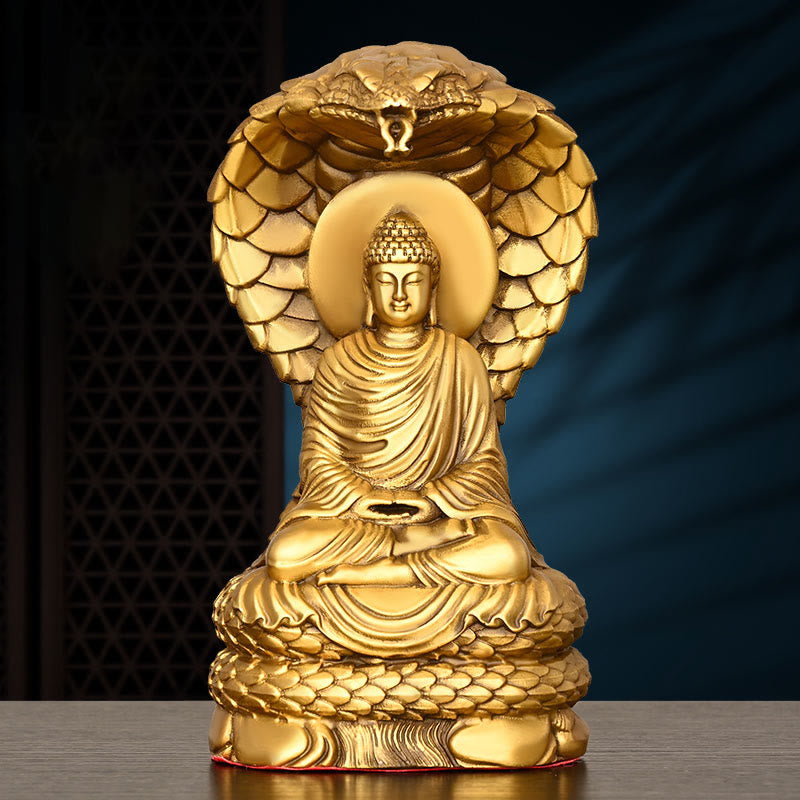 Statuette de Bouddha Shakyamuni en cuivre de 11 cm, figurine serpent