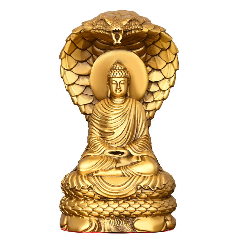 Statuette de Bouddha Shakyamuni en cuivre de 11 cm, figurine serpent