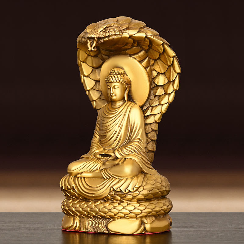 Statuette de Bouddha Shakyamuni en cuivre de 11 cm, figurine serpent