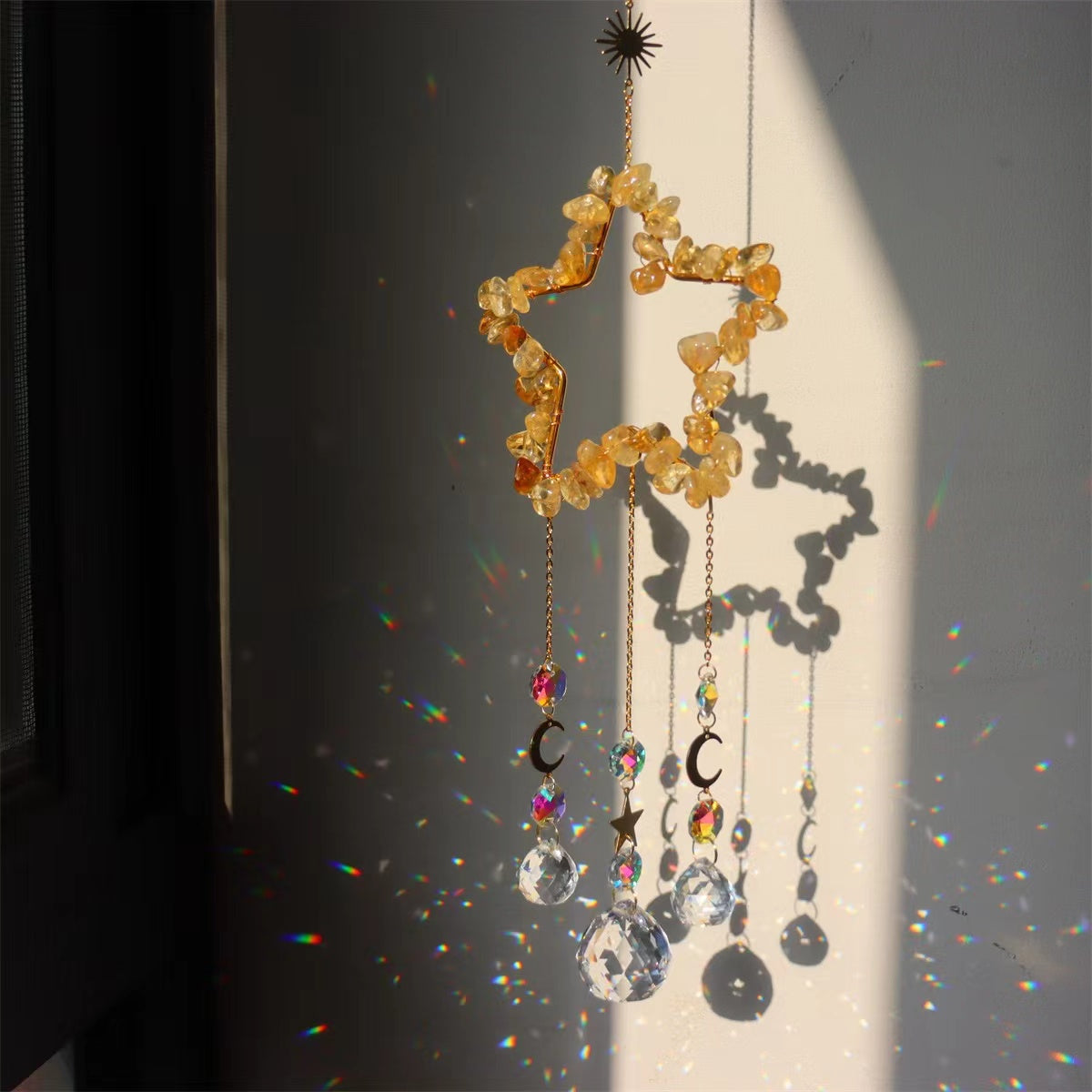 11cm Crystal Suncatcher with Natural Gemstones for Home