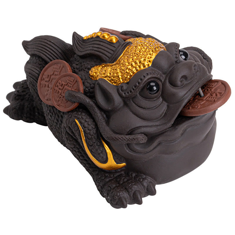 Figurine de grenouille Feng Shui en argile violette de 11 cm avec pièces de cuivre