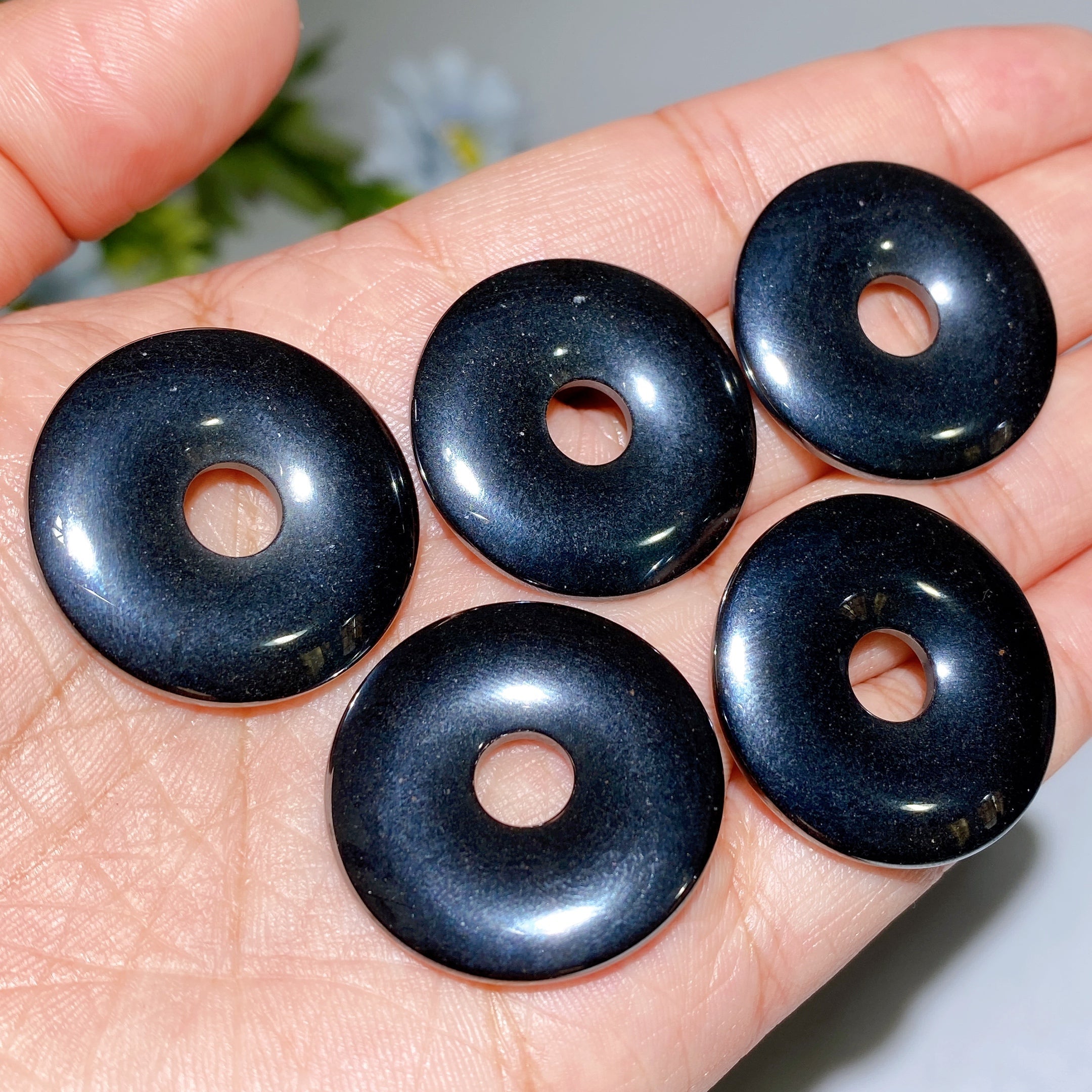 12-33mm Obsidian & Crystal Donut Pendants for Healing