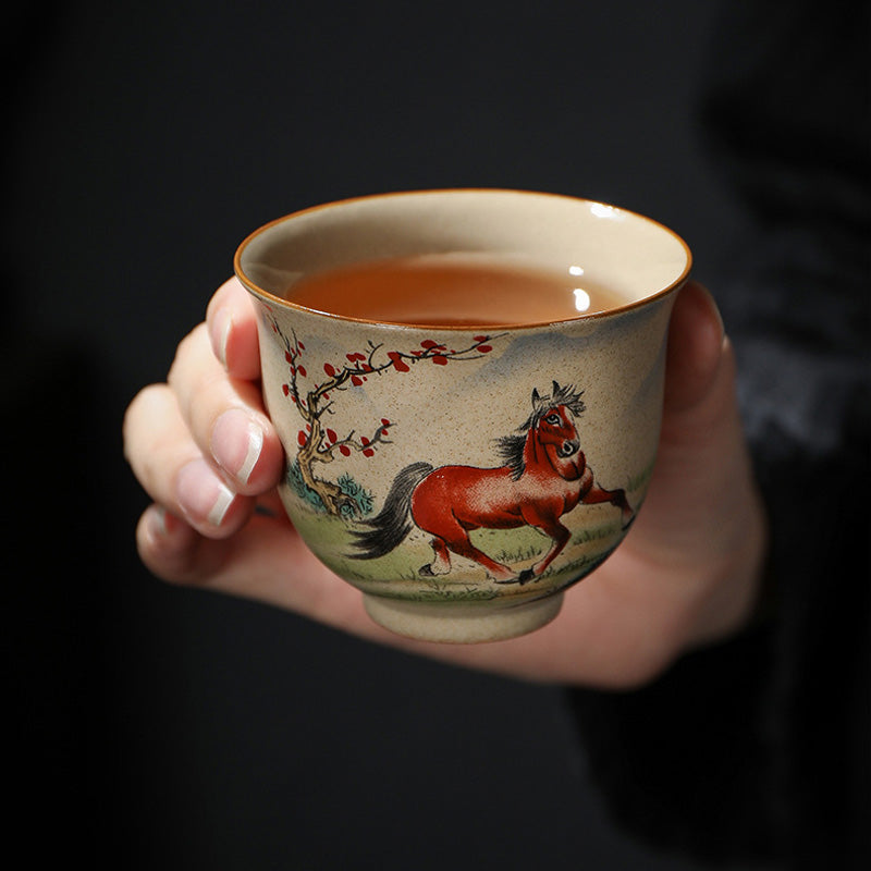 Tasse à thé en céramique avec 12 signes du zodiaque chinois | Tasse à thé Kung Fu 130 ml