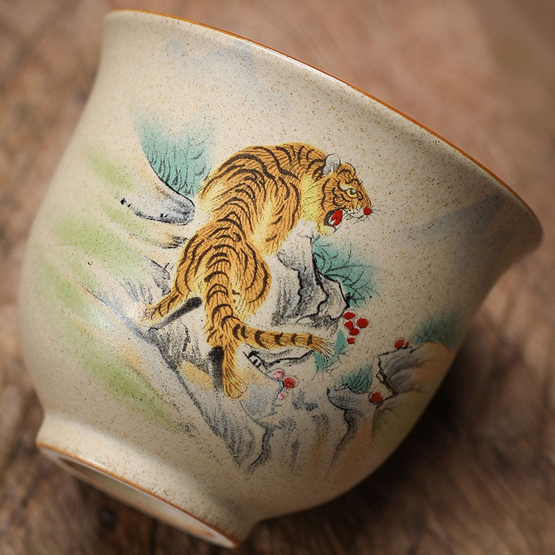 Tasse à thé en céramique avec 12 signes du zodiaque chinois | Tasse à thé Kung Fu 130 ml