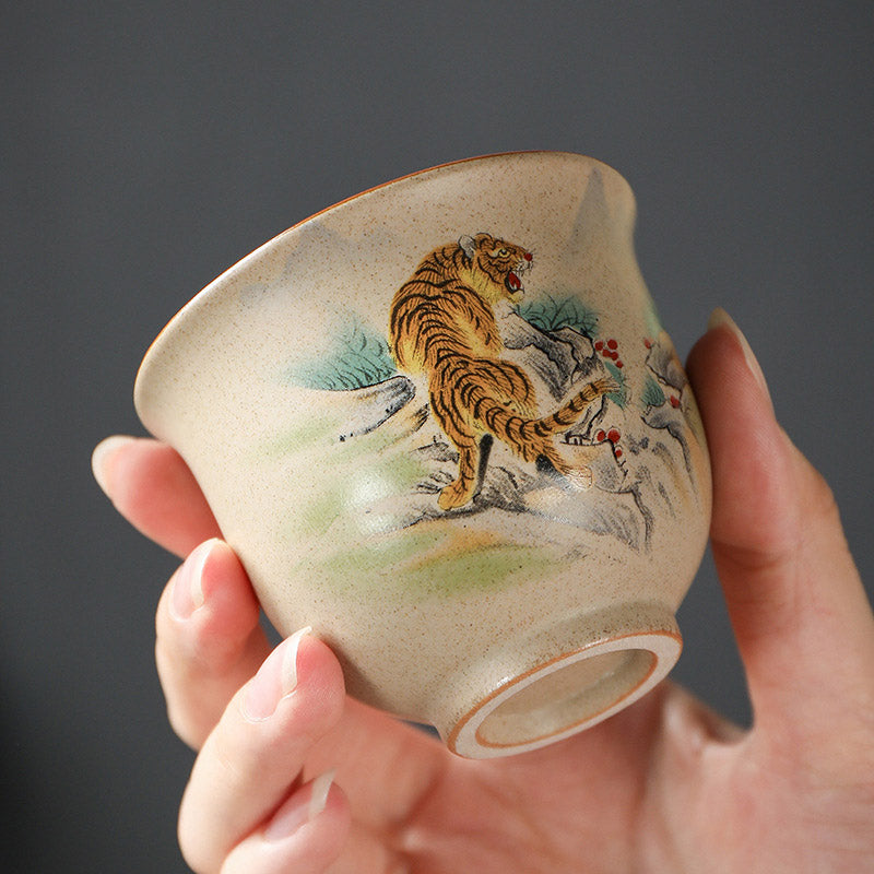 Tasse à thé en céramique avec 12 signes du zodiaque chinois | Tasse à thé Kung Fu 130 ml