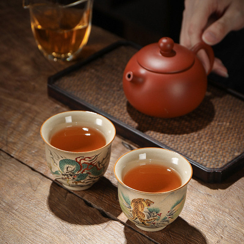 Tasse à thé en céramique avec 12 signes du zodiaque chinois | Tasse à thé Kung Fu 130 ml