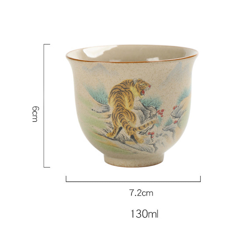 Tasse à thé en céramique avec 12 signes du zodiaque chinois | Tasse à thé Kung Fu 130 ml