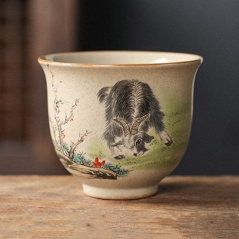 Tasse à thé en céramique avec 12 signes du zodiaque chinois | Tasse à thé Kung Fu 130 ml