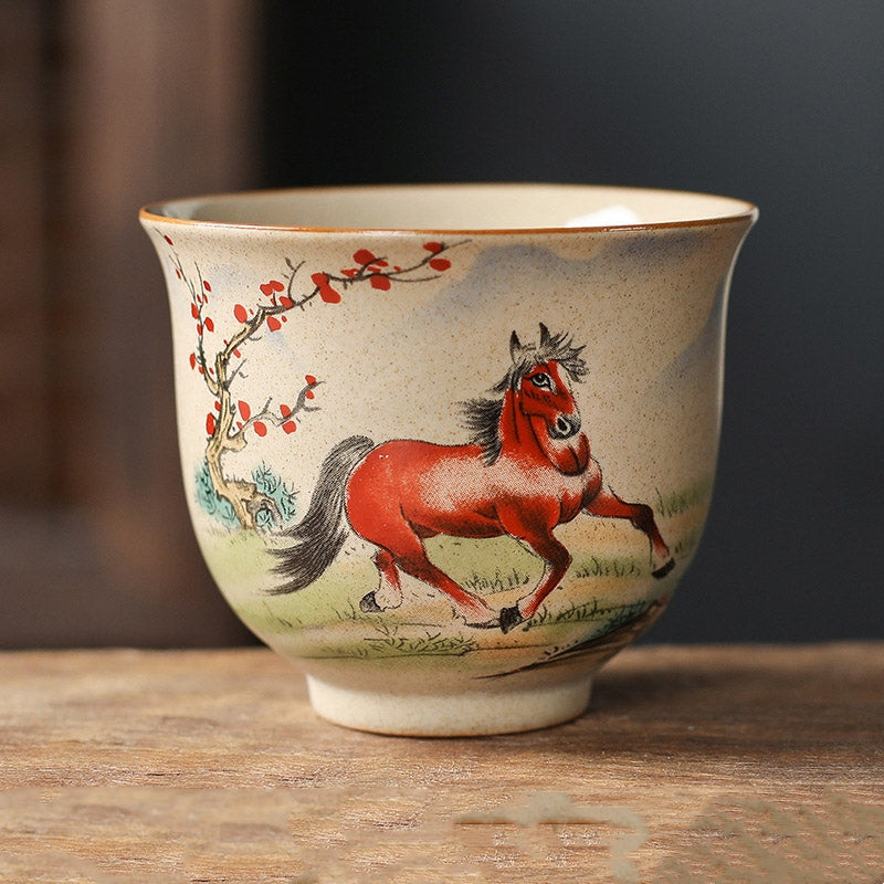 Tasse à thé en céramique avec 12 signes du zodiaque chinois | Tasse à thé Kung Fu 130 ml